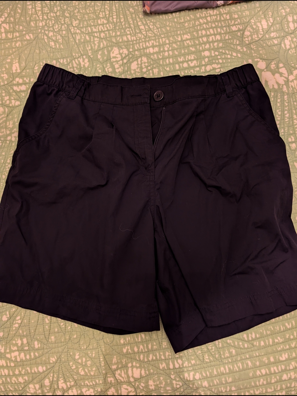 Black Pull-On Bermuda Shorts with Button Front